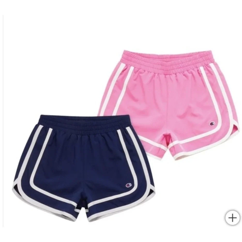 Champion Dolphin Shorts Kids Girls 2‎ Pack Navy Pink Size 10/12 Retro Athletic